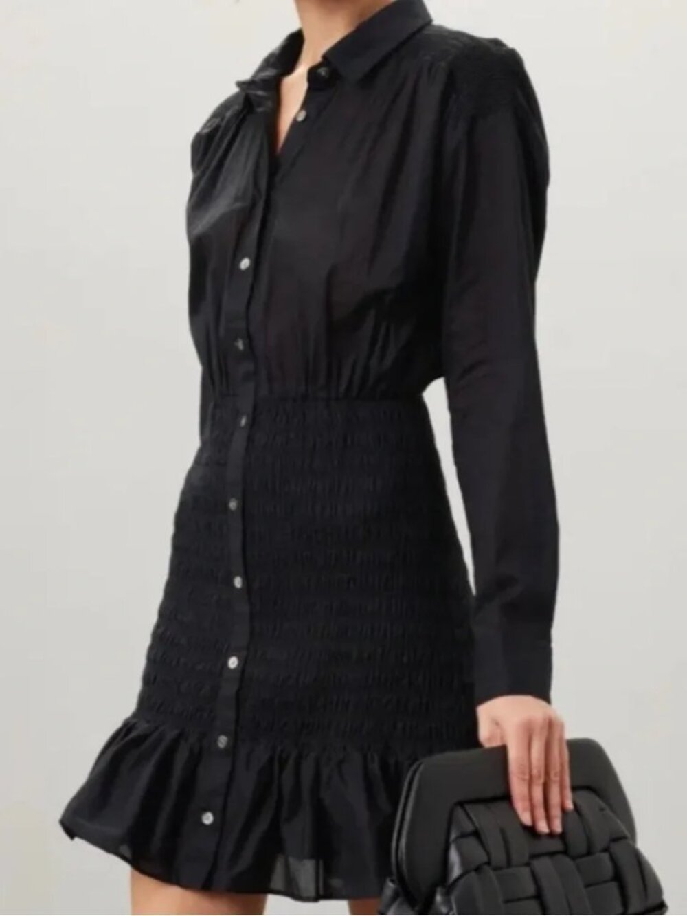 VERONICA BEARD Newport Dress Mini Black Shirtdress Smocked skirt Button Up sz 2 - Picture 10 of 15